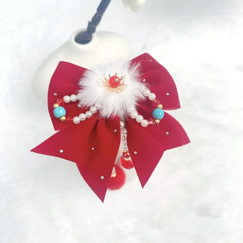 Pinzas para el cabello de Año Nuevo para niñas: diseño de lazo rojo, festivo y lindo, combinación perfecta para trajes de Hanfu y celebración de Año Nuevo. - imagen 2