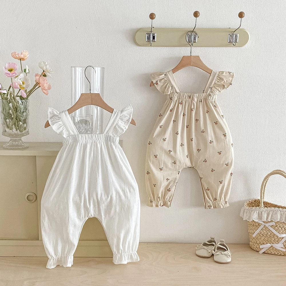 Mono pelele floral con encaje y volantes para niña – Primavera verano