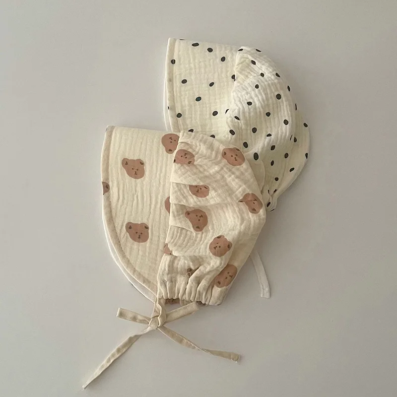 Sombrero de bebé de dibujos animados para niños y niñas, gorros de muselina de oso lindo para recién nacidos, gorro infantil de primavera y verano, accesorios de gorra para niños pequeños coreanos de 0 a 12M - imagen 3