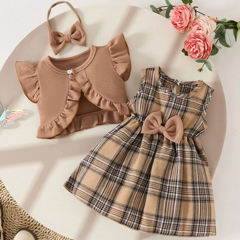 Vestido de algodón para niña verano con lazo estilo princesa