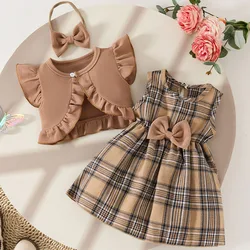 Vestido de algodón para niña verano con lazo estilo princesa