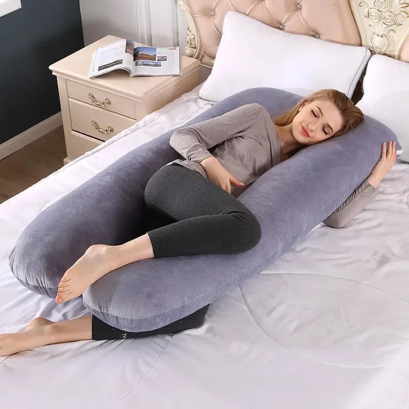 Almohada de embarazo en U color gris