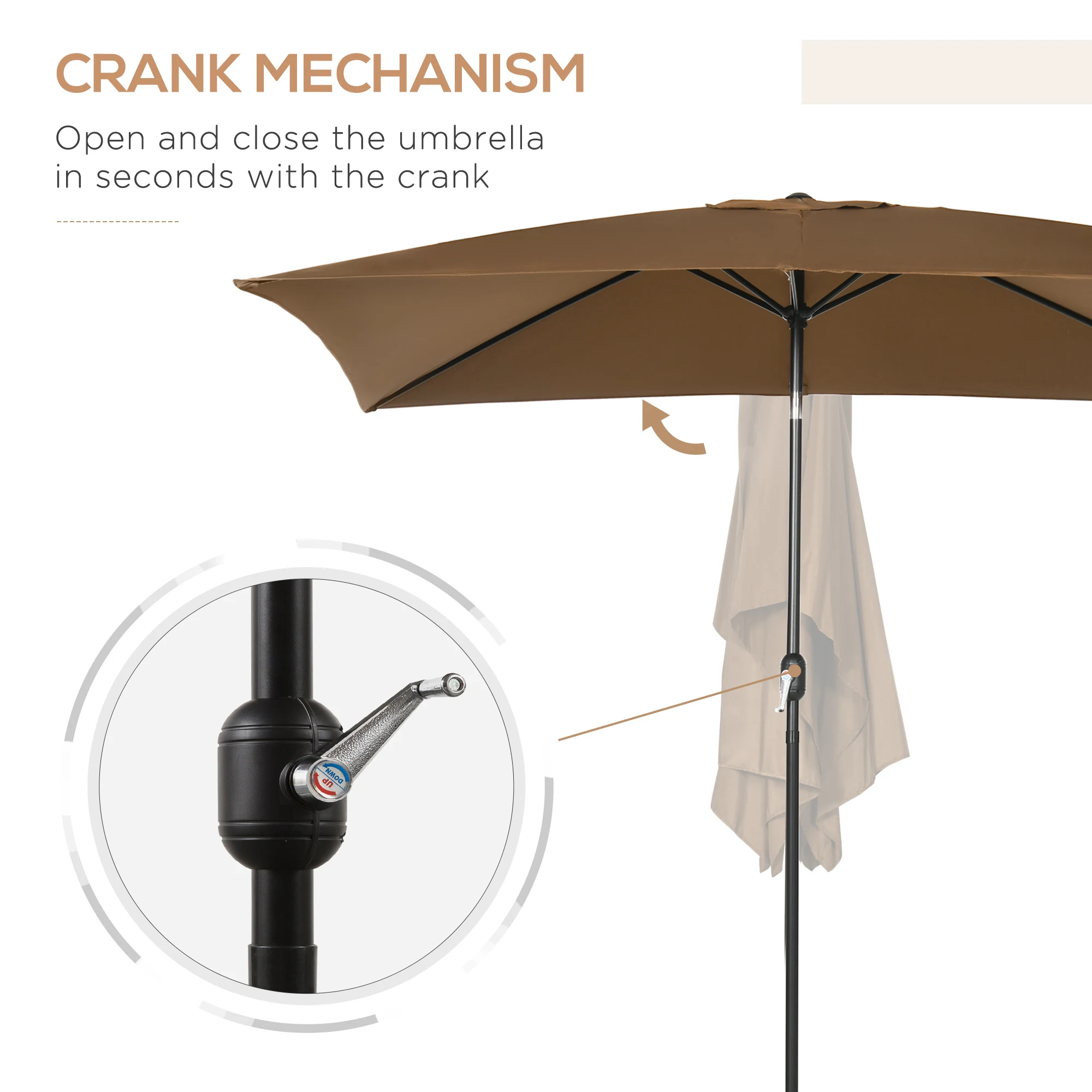 Outsunny Sombrilla de Terraza Exterior 198x294cm Parasol de Terraza Exterior con Ángulo Ajustable Mástil de Aluminio y Anti-UV Sombrilla para Jardín Patio Café - imagen 5