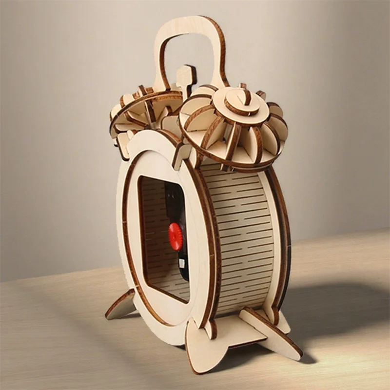 Ciencia infantil hecha a mano 3D modelo estereoscópico de madera hecho a mano DIY creativo reloj Retro juguete de ensamblaje - imagen 2