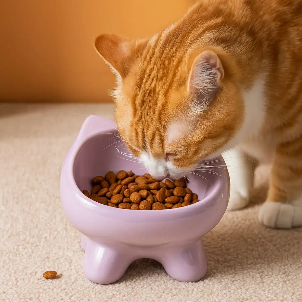 Cuencos para gatos de pierna alta con pajarita, plato alimentador antideslizante de gran diámetro para perros, bonito protector para el cuello, cuencos de cerámica para mascotas para gatos y perros