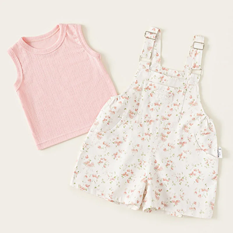 Conjunto de verano niño sin mangas rosa con flores y pantalón corto - imagen 2