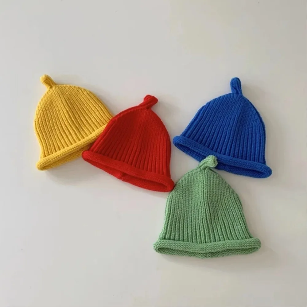 Gorro de punto para bebé de estilo coreano, gorro grueso de invierno para mantener el calor, gorro de bebé de Color sólido, invierno - imagen 3