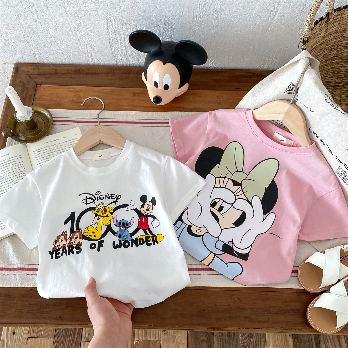 Camisetas de dibujos animados de Disney, ropa de verano con estampado de Minnie, camisetas bonitas para niñas, camisetas de manga corta, ropa para niños, camiseta sencilla con cuello redondo - imagen 5