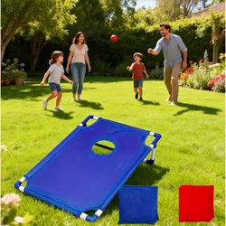 1 Juego de juego portátil con agujero de maíz rojo y azul, juego de bolsa de playa plegable y duradero