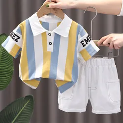 Conjunto verano bebé niño en algodón coreano: camiseta rayas y shorts