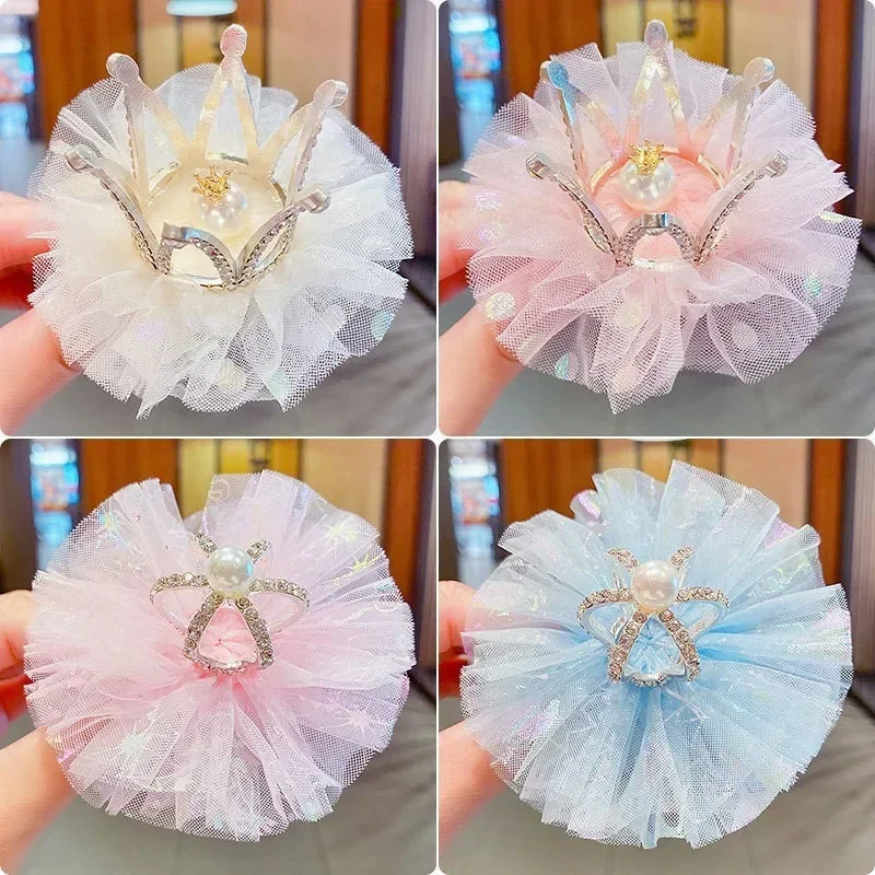 Horquillas de corona de malla para niñas, tocado con pinza para el pelo de corona para niños, no daña el cabello, accesorios para el cabello para niñas, regalo de cumpleaños - imagen 2
