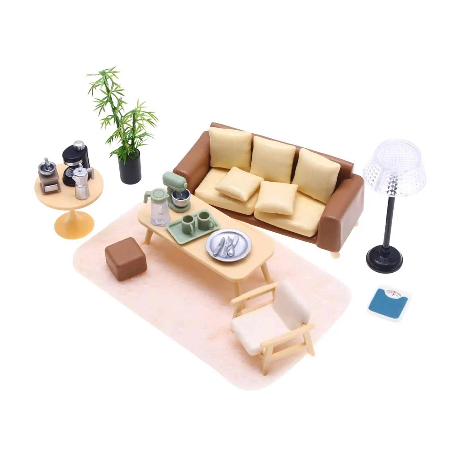 Dollhouse Furniture Set Dolls House Playset Pretend Play Toys Living Room Setting 15Pcs Dollhouse Accessories Couch Green Plant