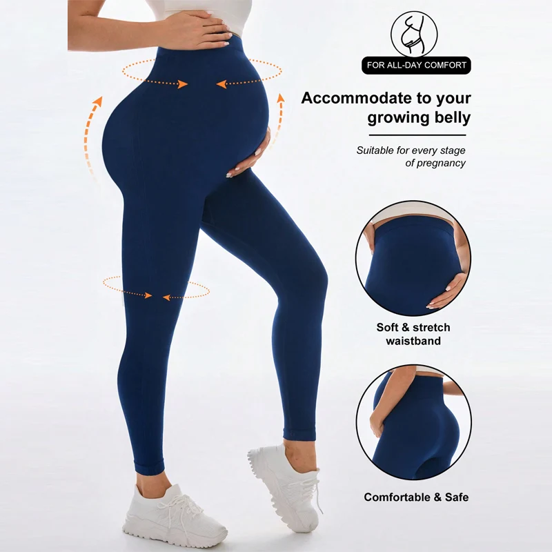 Leggings de Yoga sin costuras para maternidad, soporte para el vientre, ropa informal antideslizante para deportes al aire libre, primavera, verano, otoño, moda para mujeres embarazadas