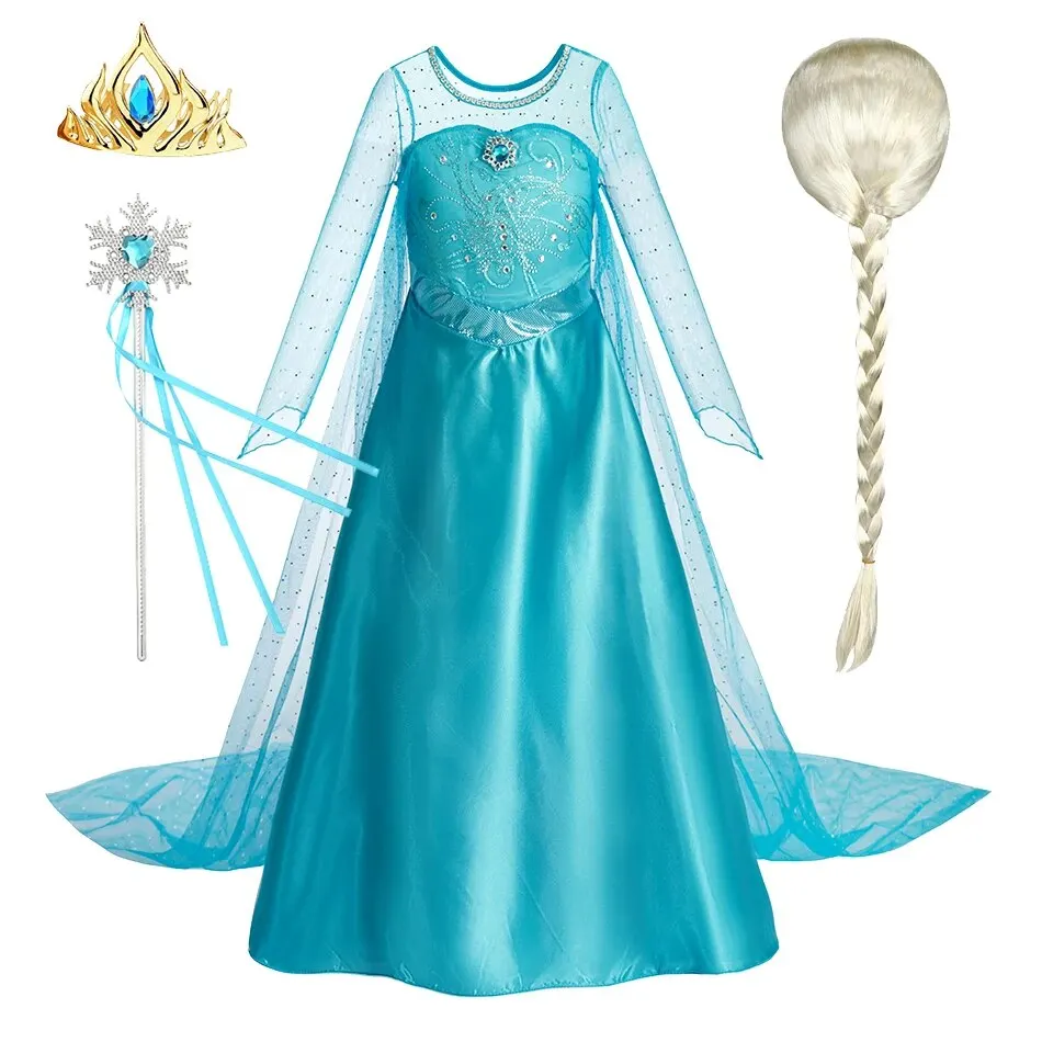 Vestido de Elsa de Halloween para niñas, disfraz de princesa de fiesta para niños, disfraz con capa larga, ropa de Carnaval de reina de la nieve