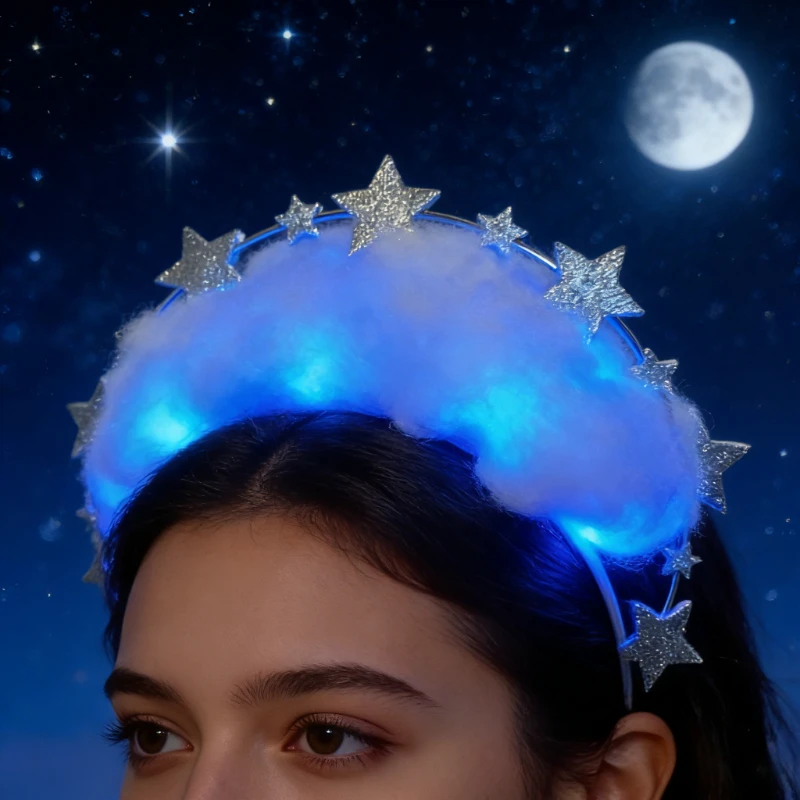 Diadema LED con nube mágica y rayos estrellados para disfraces