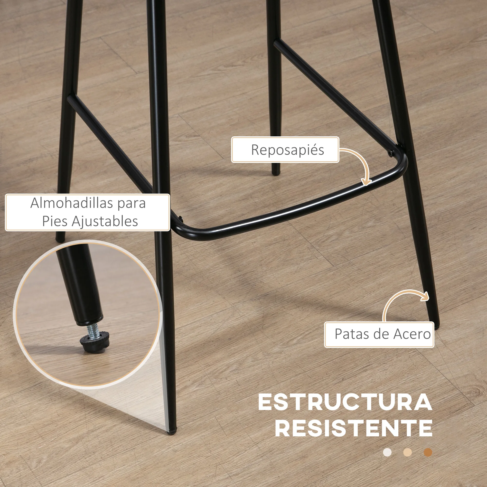 HOMCOM Conjunto de 2 Taburetes Altos de Cocina Sillas Altas de Cocina con Respaldo Tapizado en PU Carga 120 kg para Bar Salón Comedor Marrón - imagen 5