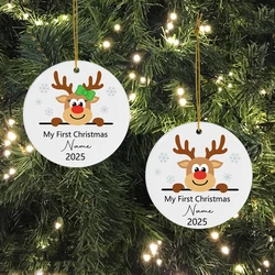 1 unidad de primer adorno navideño personalizado de 2025, decoración del primer árbol de Navidad, decoración navideña con nombre personalizado para regalo de Navidad para Baby Shower