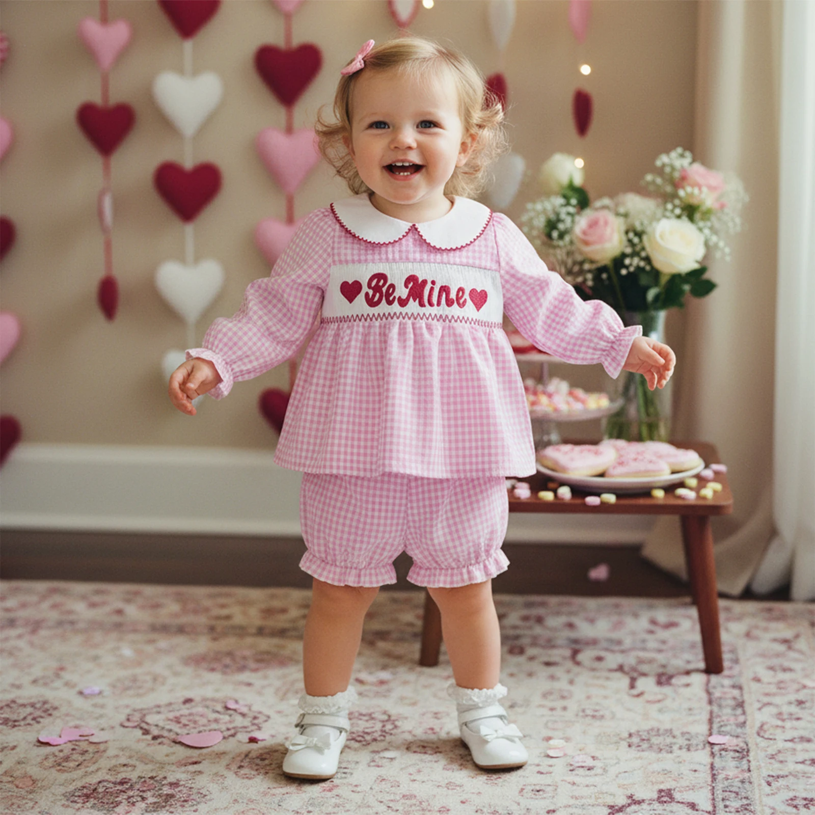 Conjunto niña ViSgogo San Valentín bordado de cuadros