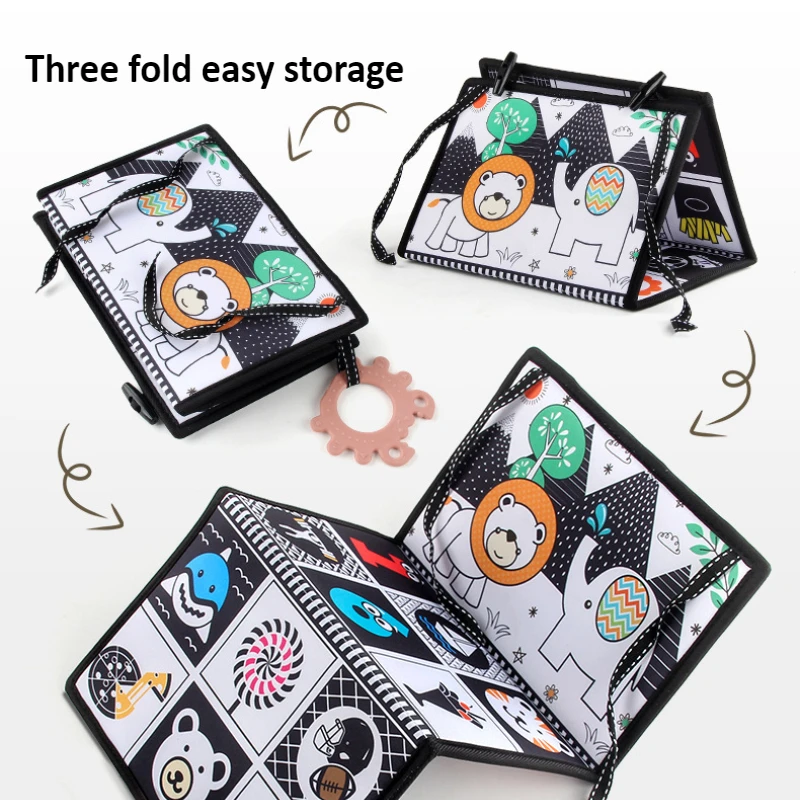 Libro de tela plegable de alto contraste con espejo de seguridad para bebé, juguete sensorial Montessori para regalo - imagen 5
