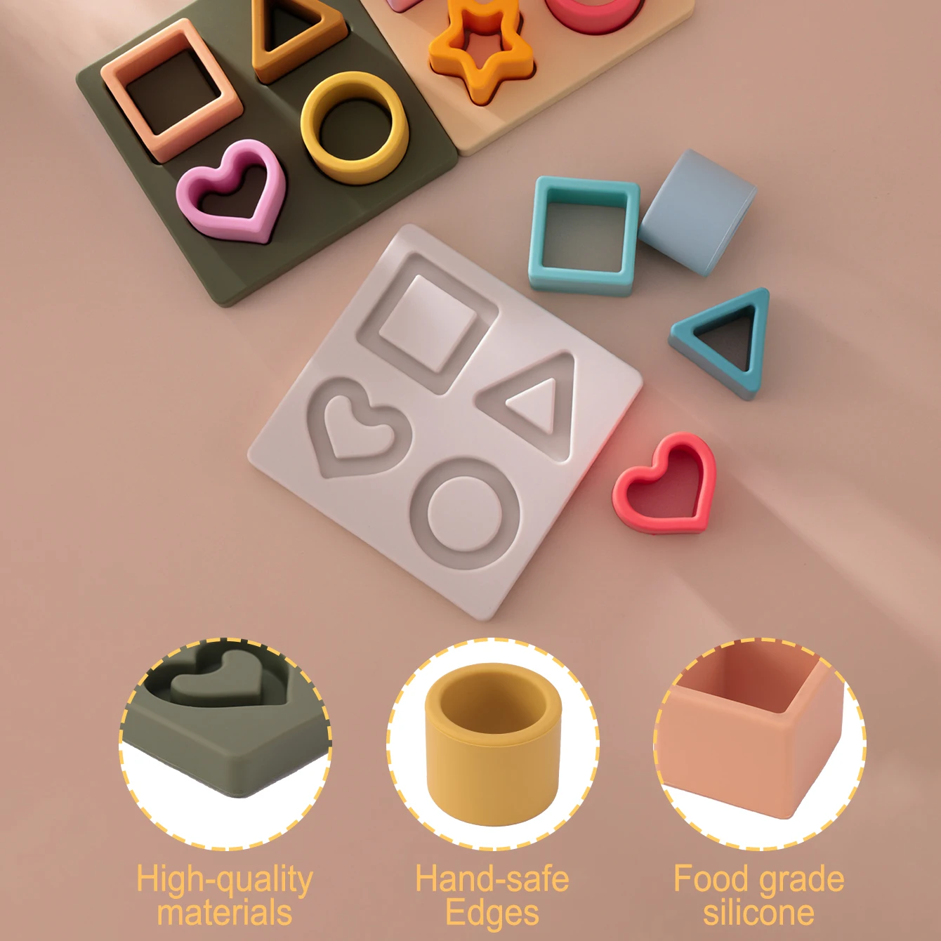 1 Juego de juguete mordedor para bebé sin BPA de Color, tablero de rompecabezas sensorial Montessori, juguete para masticar geométrico de silicona, juguete de aprendizaje de 0 a 3 años - imagen 5