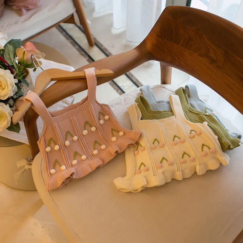 MILANCEL nuevo otoño niños Chaleco tejido 0-4T lindo bloque de Color de flores niñas Halter Tops niños tejido Floral prendas de vestir Tops - imagen 3