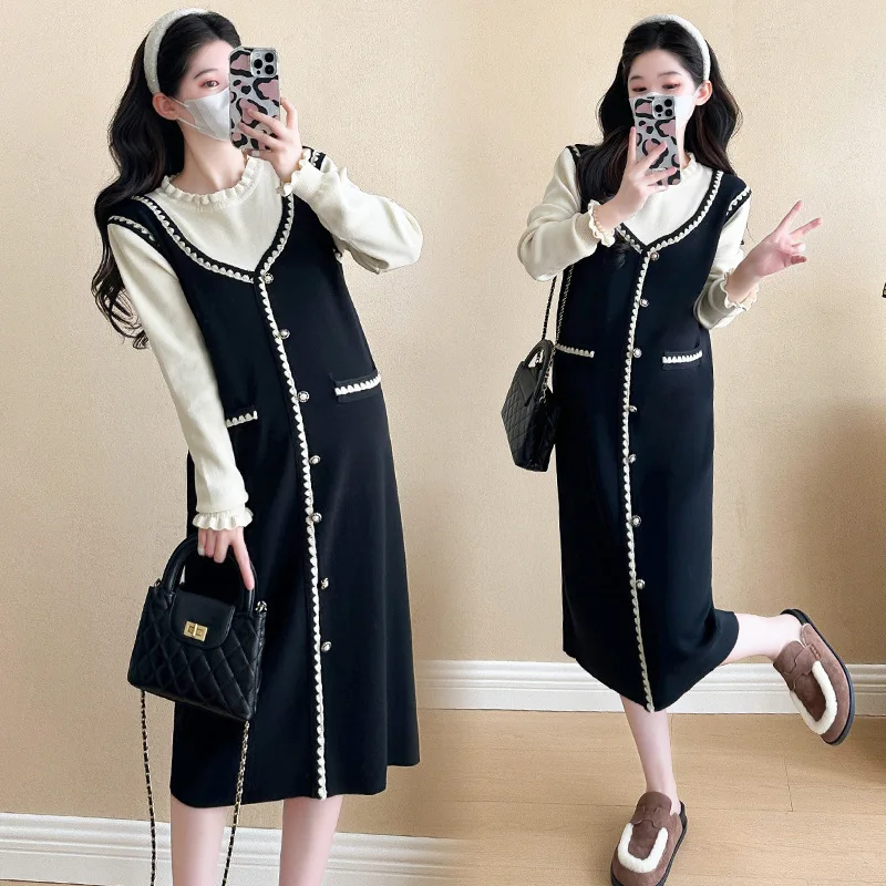 Otoño Invierno nueva moda maternidad chaleco vestido suéteres camisas conjuntos ropa elegante para mujeres embarazadas embarazo - imagen 3