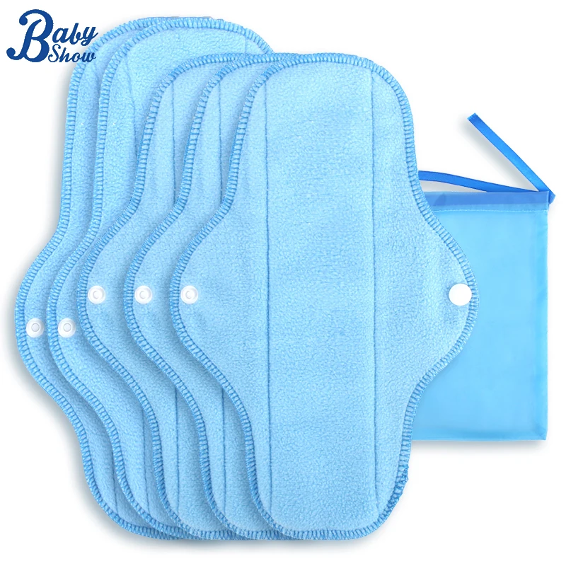Compresas sanitarias reutilizables de tamaño S/M, toalla Polar pesada, forro de bragas lavable, almohadilla Menstrual para mamá con 1 bolsa húmeda, 5 uds.