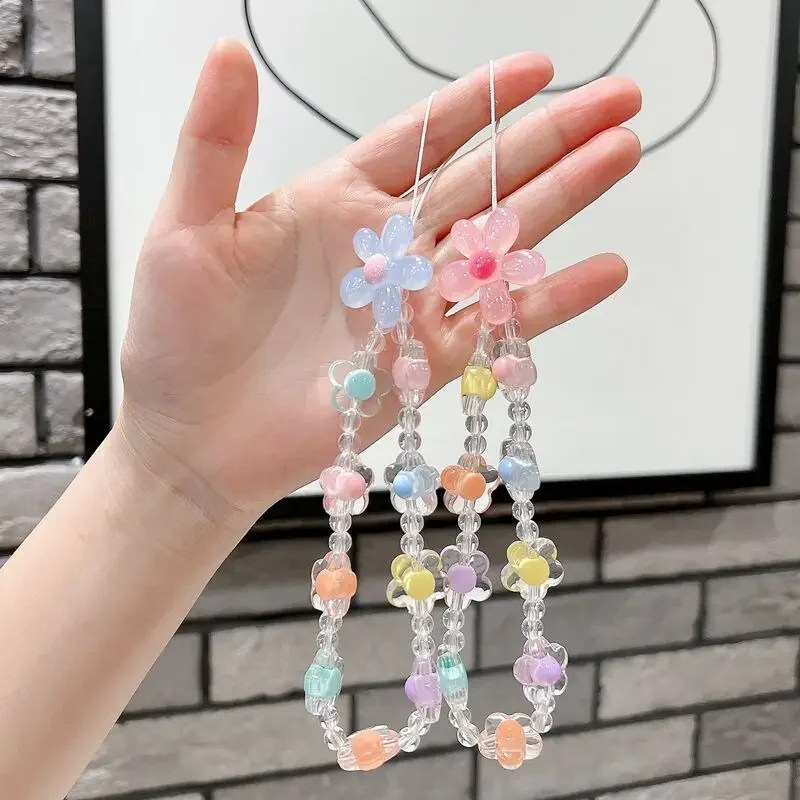 Cuentas acrílicas con forma de flor, correa para teléfono móvil, cadena para mujer y niña, accesorio de joyería para teléfono móvil, decoración de cordón para teléfono - imagen 5