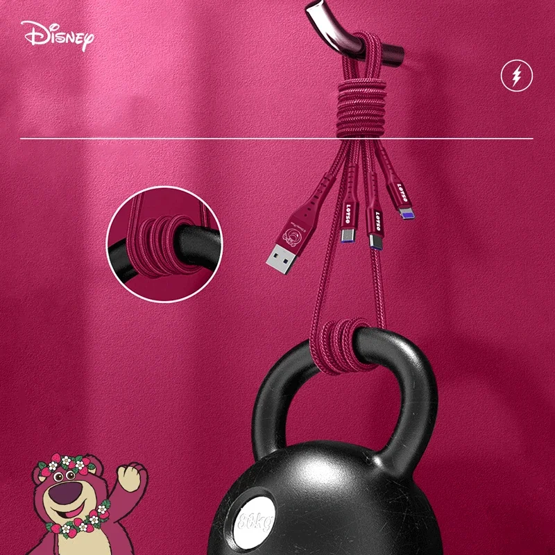 Cable de carga de datos 3 en 1 de Disney, Cable de carga rápida de fresa Winnie The Pooh Frozen para cargador USB Micro tipo c Lightning - imagen 4