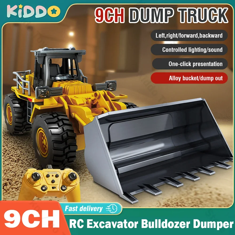 Excavadora RC Bulldozer Dumper Car 2,4G 9CH Control remoto vehículo de ingeniería camión sobre orugas juguetes para niños regalos de navidad