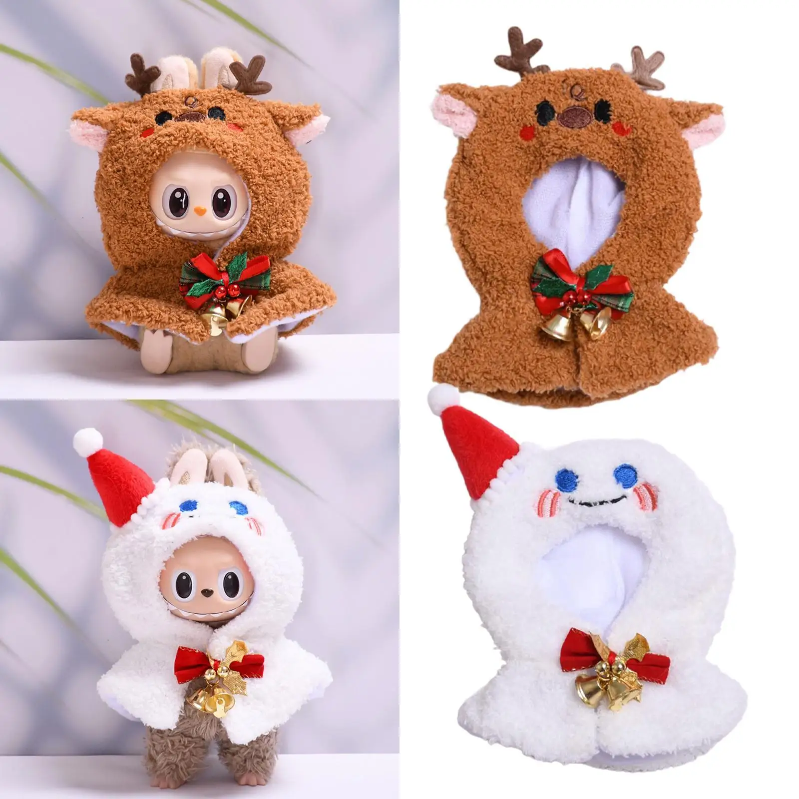 Ropa de muñeca de peluche de 15 -17 cm, chal navideño, vestido de muñeca bonito a la moda