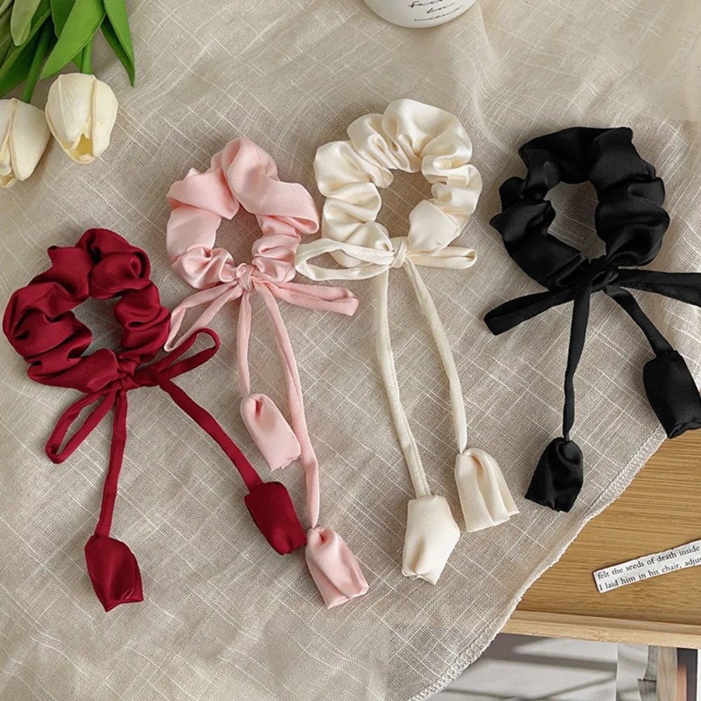 Diademas bonitas de tulipán para mujer y niña, lazos para el cabello de estilo pijo coreano, coleteros elegantes, accesorios para el cabello con lazo y flores - imagen 2