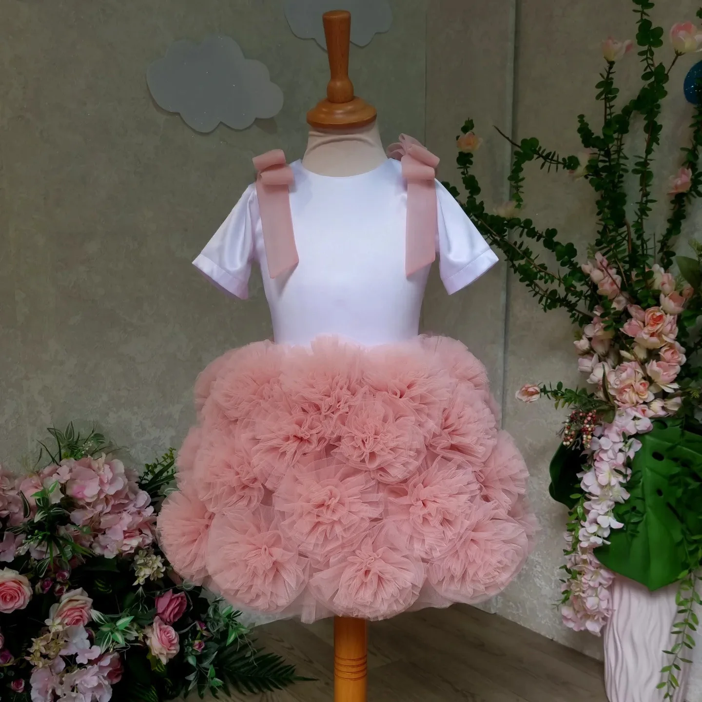 Vestido tutú de pastel con gradas para niñas pequeñas, elegante vestido de tul para actuaciones de piano y eventos formales, vestido de flores para niñas para niños