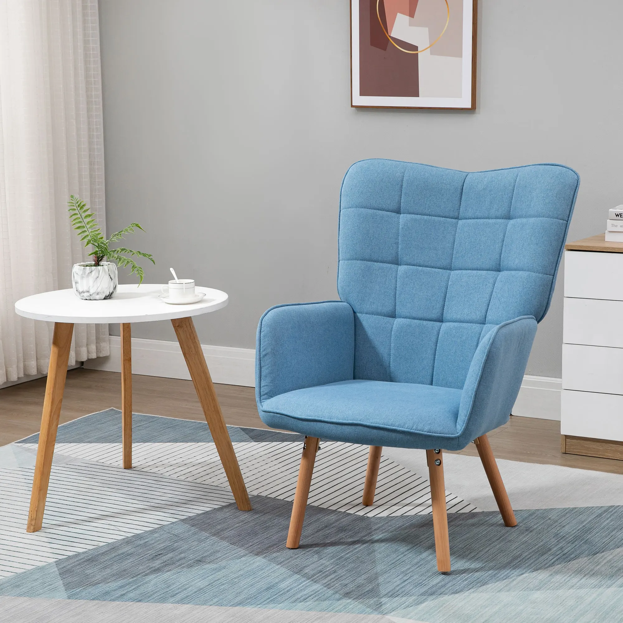 HOMCOM Butaca de Salón Moderna Sillón con Respaldo Alto Reposabrazos Tela de Lino y Patas de Madera de Haya para Comedor Cocina 71x68x101 cm - imagen 3