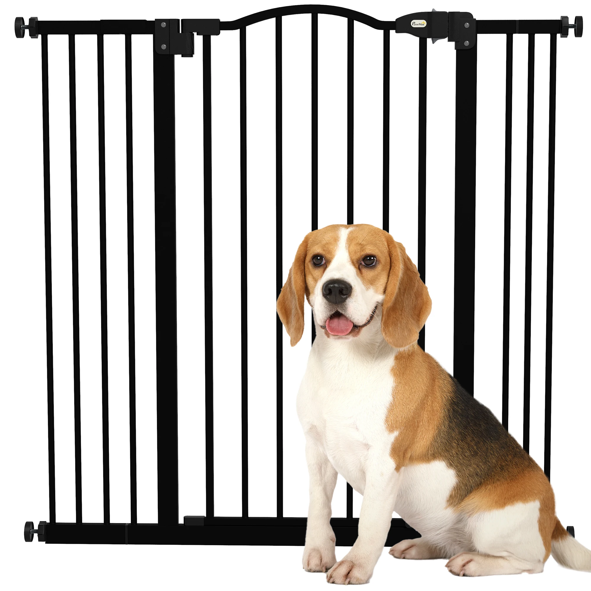 PawHut Barrera para Perros Puerta para Perros 74-100 cm Barrera de Seguridad para Perros con 2 Extensiones 7/14 cm para Escaleras y Puertas Negro