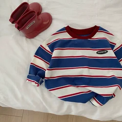Camiseta infantil de rayas para otoño – Cuello redondo de algodón