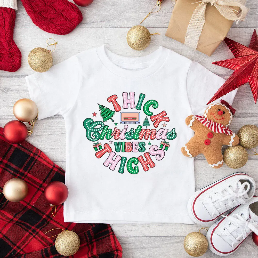 Camisetas con estampado de Just A Girl Who Loves Christmas para niños, camiseta para fiesta de Navidad, traje de vibraciones navideñas, camiseta de manga corta para niños - imagen 3