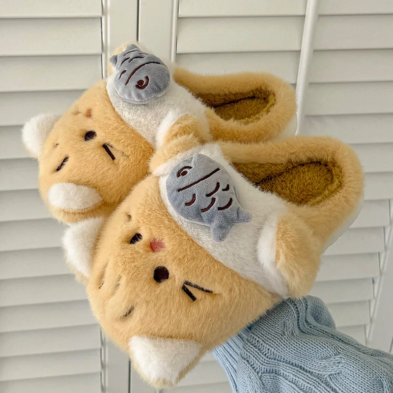 Zapatillas de algodón con suela gruesa y esponjosa de gato bonito de dibujos animados para otoño e invierno para mujer 2025 - imagen 2