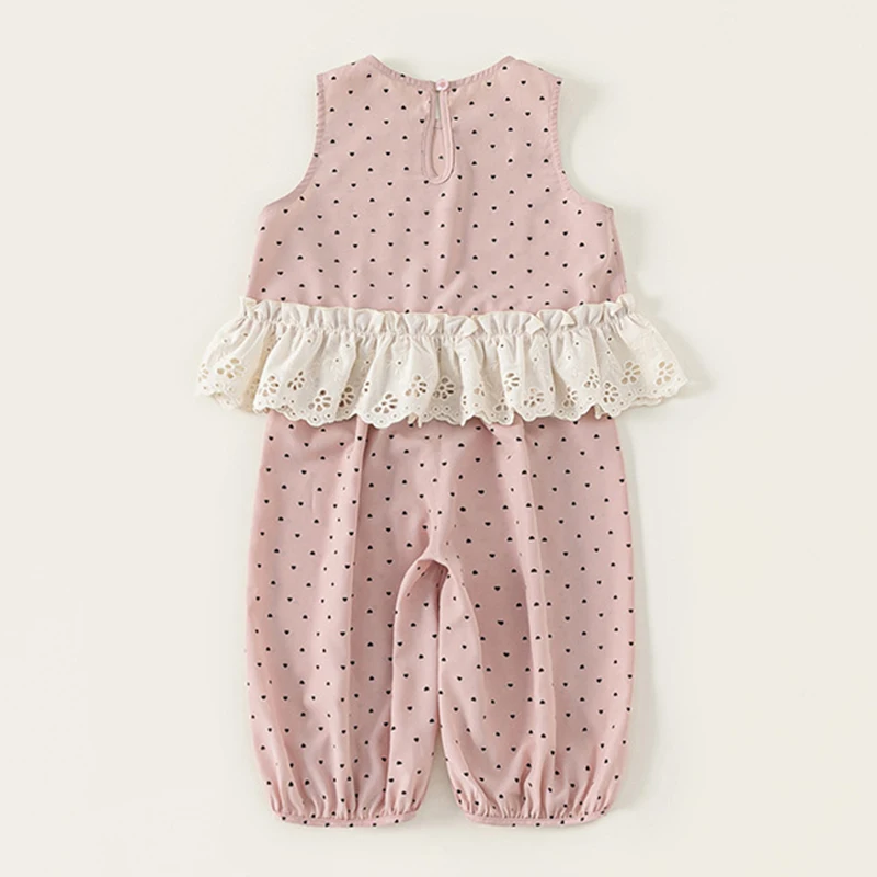 Conjunto de verano para niña con top de encaje y pantalón rosa - imagen 3