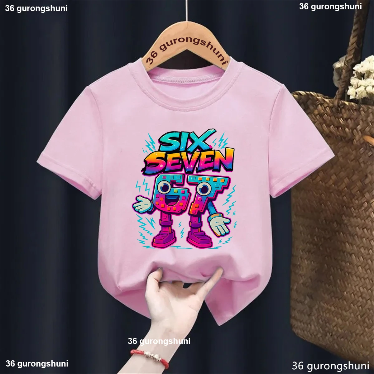 Camiseta colorida italiana Brainrot 67 Six Seven Meme estampada para niñas/niño, ropa divertida para niños, camisetas de manga corta a la moda - imagen 4