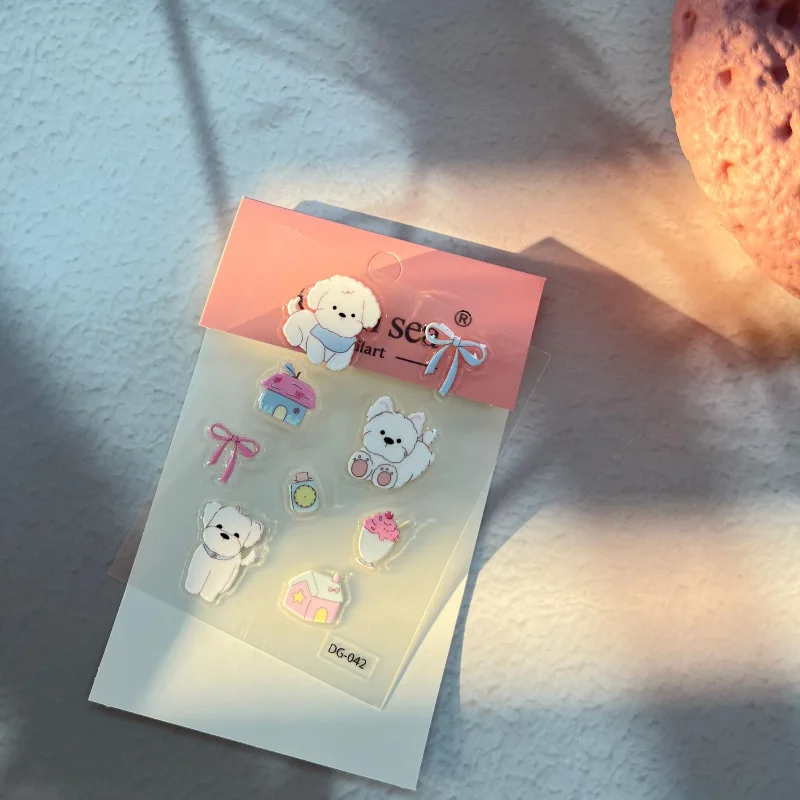 Pegatinas de pegamento de perro con lazo bonito, pegatinas decorativas de dibujos animados 3d DIY para manual, funda de teléfono móvil, pegatina de ordenador - imagen 4