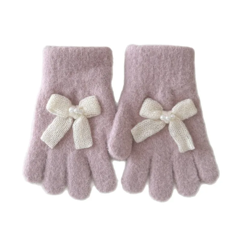 Guantes de invierno de estilo coreano para niñas, guantes cálidos con dedos separados para niños con diseño de lazo, manoplas bonitas de moda para niños, nuevo - imagen 5