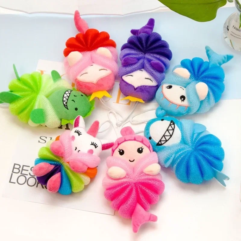 Bola de baño corporal Kawaii para bebé, cepillo corporal de sirena para niños, suave y agradable para la piel, accesorios de baño de flores para niños