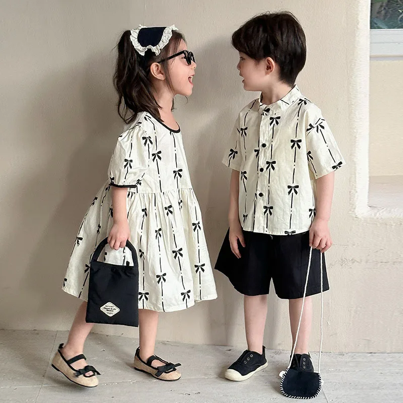 MILANCEL, nuevo conjunto de ropa de primavera para niños, 1-9T, bonito vestido de manga corta con lazo, prendas de vestir para niños, trajes de 2 uds - imagen 2