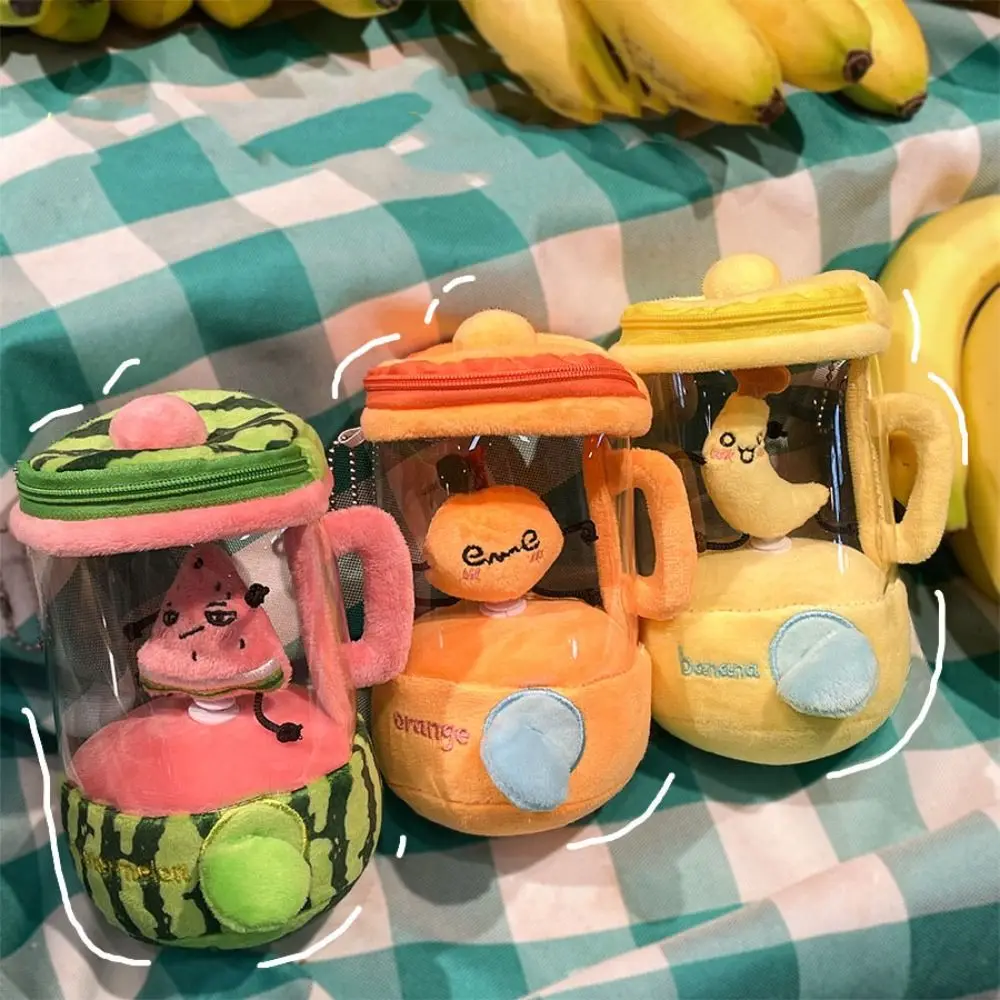 Exprimidor de frutas de dibujos animados, juguete de peluche, sandía/naranja/banana, bolsa, colgantes, licuadora, juguete, llaveros de felpa giratorios con cordón - imagen 3