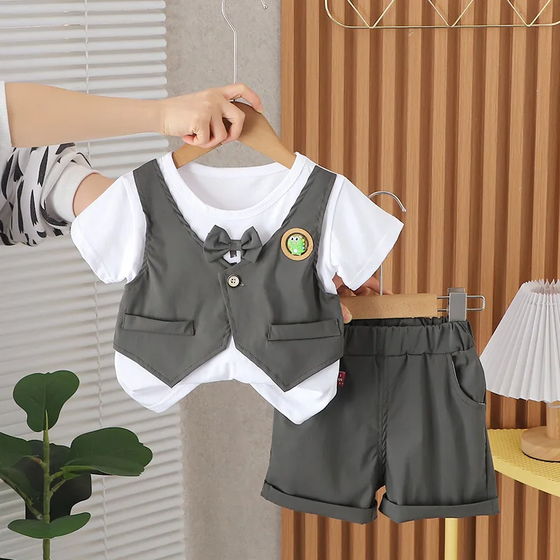 Nueva ropa de verano para bebés, camiseta para niños, pantalones cortos, 2 unids/set, ropa para niños pequeños, disfraz informal de moda infantil, chándales para niños - imagen 4