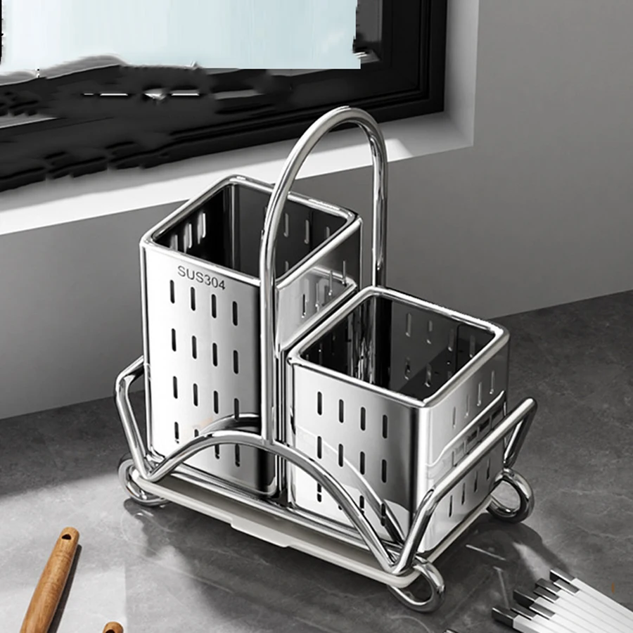 Estante de almacenamiento de drenaje para cocina, soporte organizador montado en la pared de acero inoxidable para palillos, cuchara, tenedor, práctico soporte de almacenamiento - imagen 4