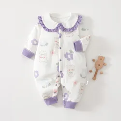 Mono de algodón grueso para recién nacido con solapa estampada
