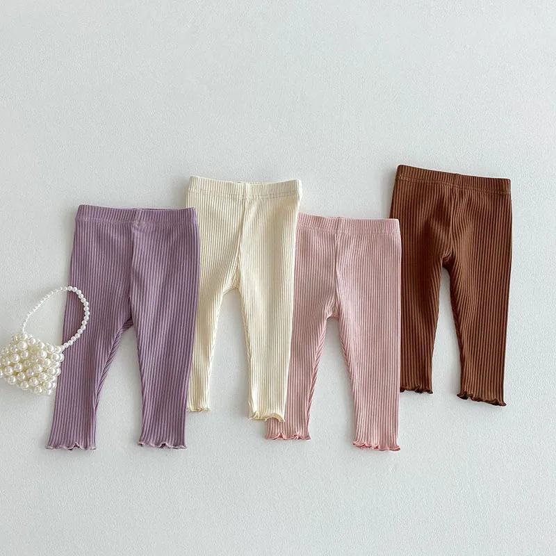 Leggings de otoño para bebé, 6M-3T, bonitos pantalones ajustados de Color sólido para niñas, pantalones transpirables para niños pequeños