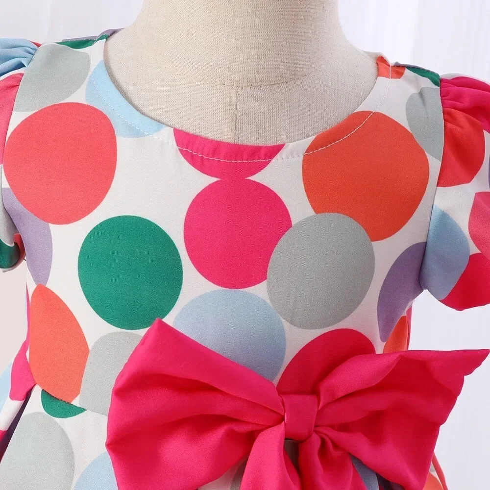 Vestidos de princesa a la moda para bebé de 3 a 24 meses, patrón de lunares de manga corta con lazo grande, vestido de fiesta de cumpleaños de verano para niña pequeña - imagen 4
